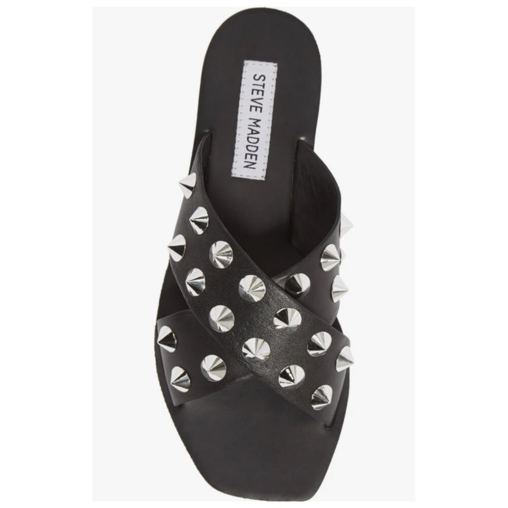 Steve Madden Spike Slide Sandal in Black/Silver